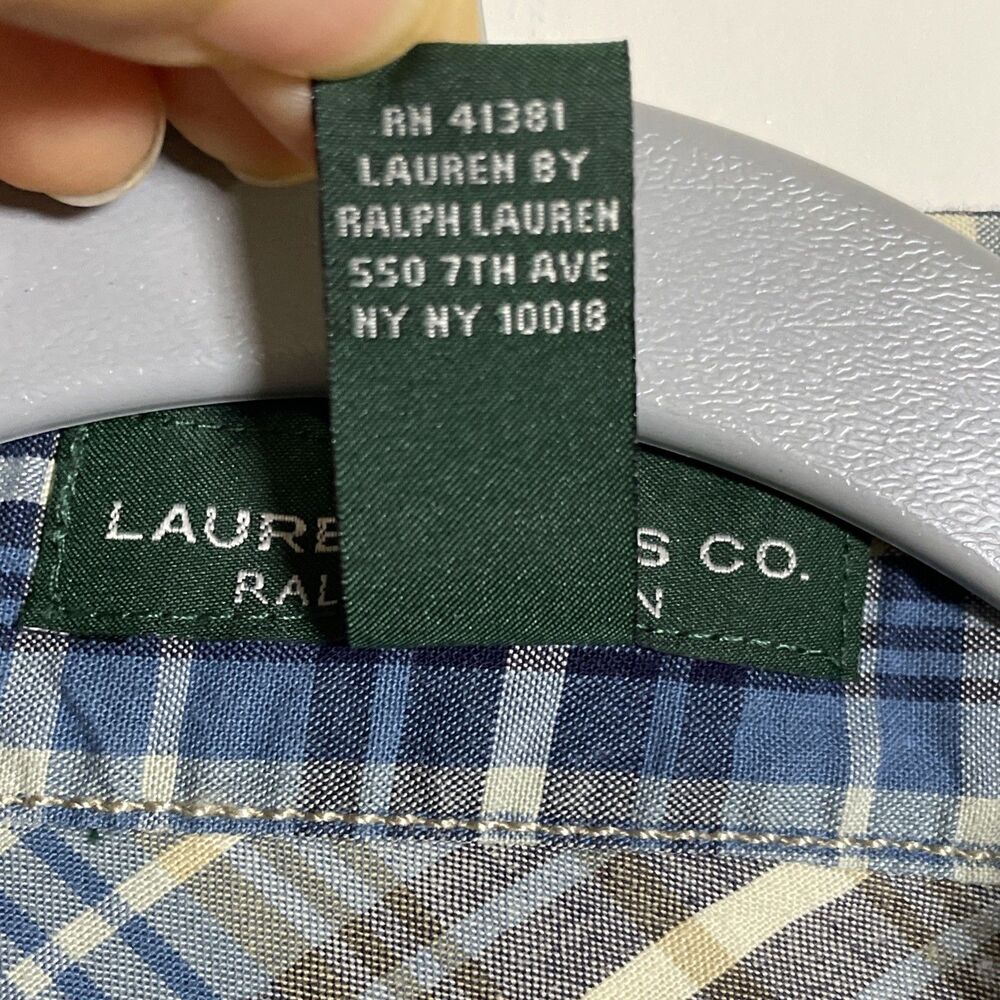 LRL Lauren Jeans Co Ralph Lauren Woman's Button Up Blue Cotton Plaid Shirt Sz M - Picture 8 of 10